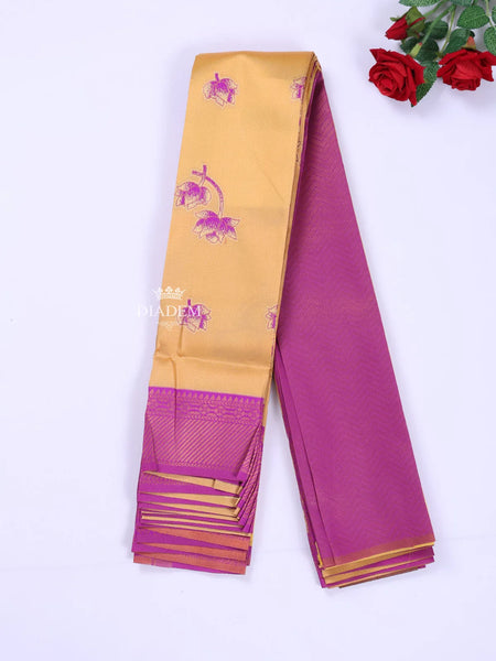 Mustard Yellow Arani Silk Saree with Floral Motif on the body and Contrast Zari Border - Diadem