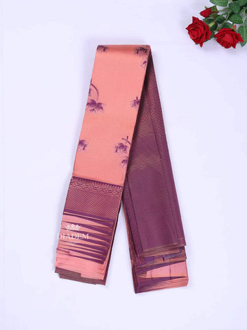 Peach Arani Silk Saree with Floral Motif on the body and Contrast Zari Border - Diadem