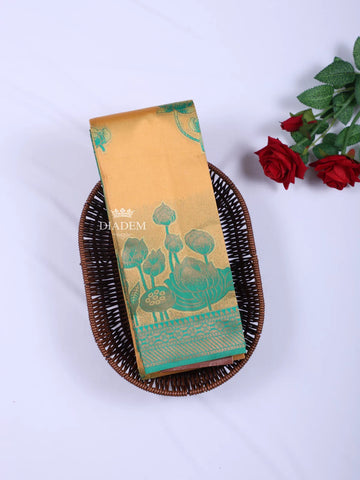 Mustard Yellow Arani Silk Saree with Floral Motif on the body and Contrast Zari Border - Diadem