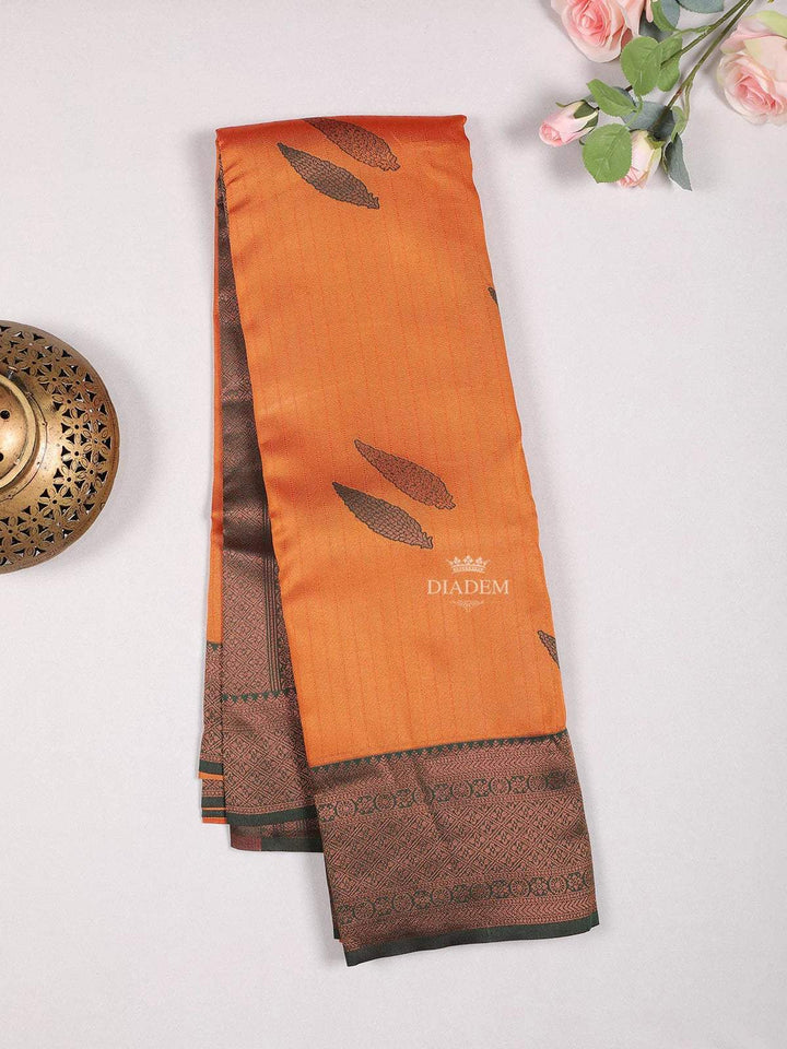 Orange Yellow Art Silk Saree with Floral Motif on the body and Contrast Zari Border - Diadem