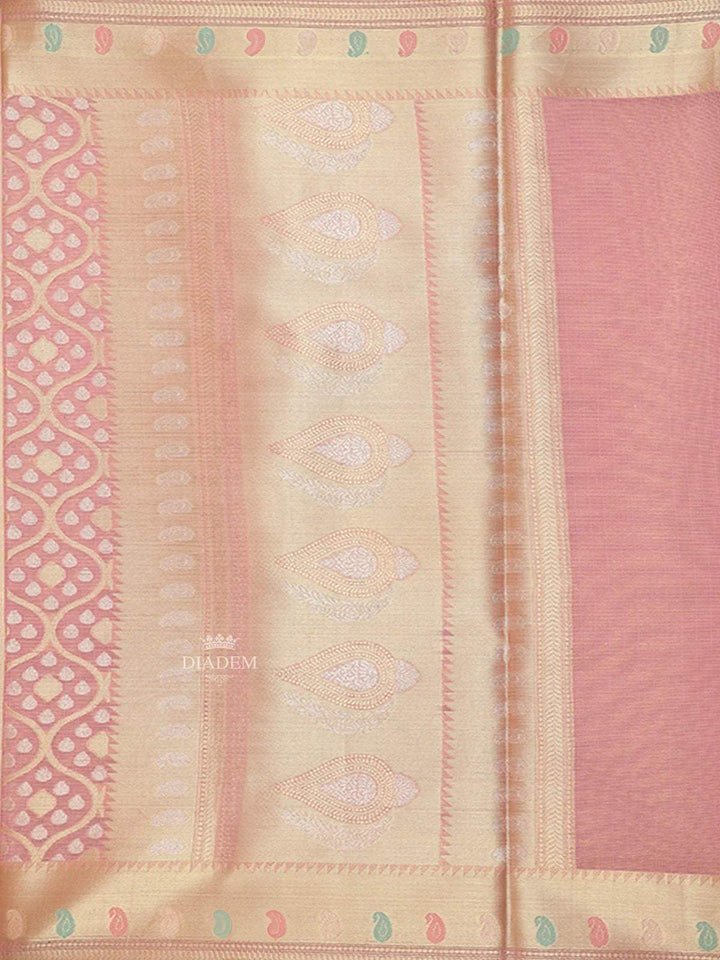 Pink Art Silk Saree with geometric Design on the Body with Paisley Design Border - Diadem