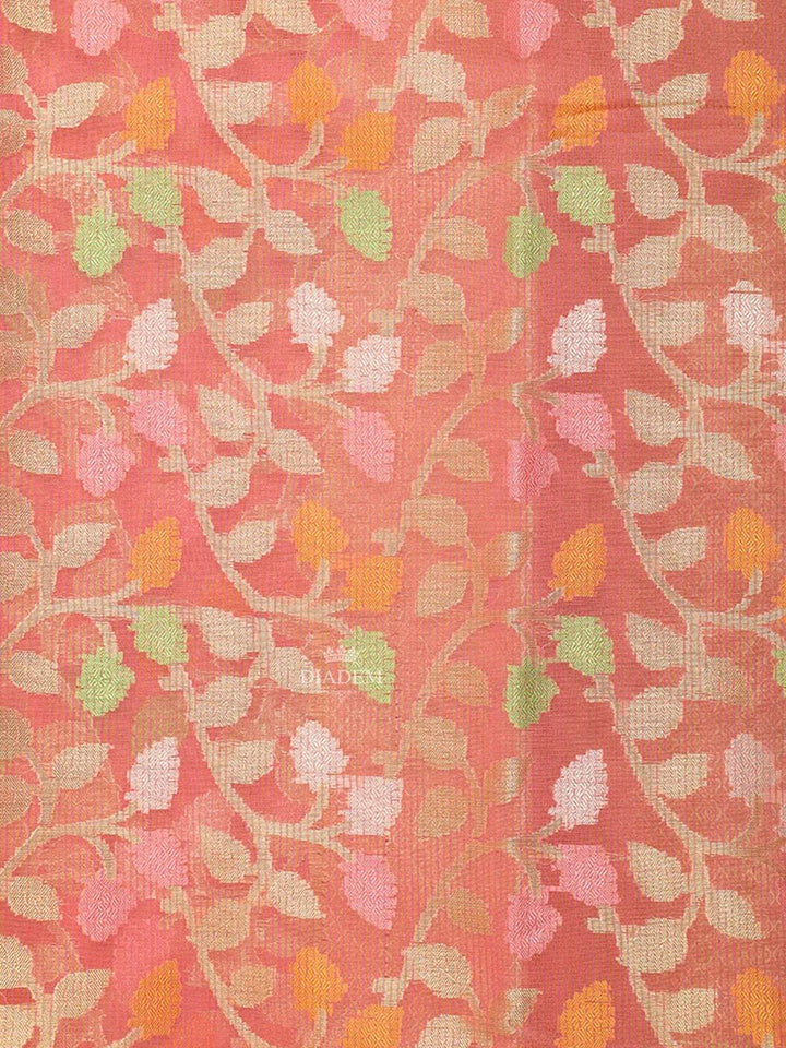 Pink Art Silk Saree with Vine leaf Motif on the Body with Designed Border - Diadem