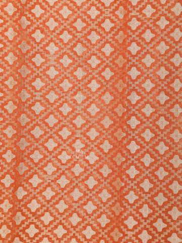 Orange Art Silk Saree with Diagonal Floral Design on the Body with Zari Border - Diadem