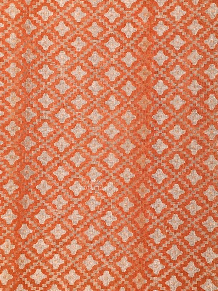 Orange Art Silk Saree with Diagonal Floral Design on the Body with Zari Border - Diadem