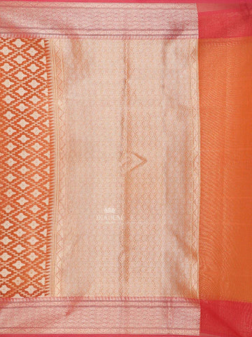 Orange Art Silk Saree with Diagonal Floral Design on the Body with Zari Border - Diadem