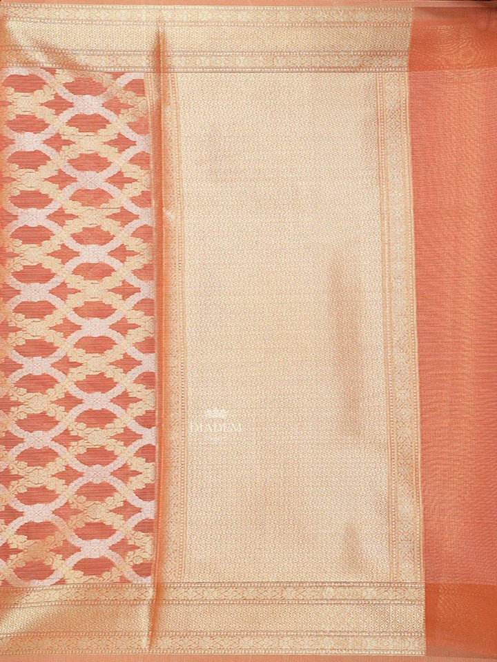 Orange Art Silk Saree with Geometric Floral Design on the Body with Designed Border - Diadem