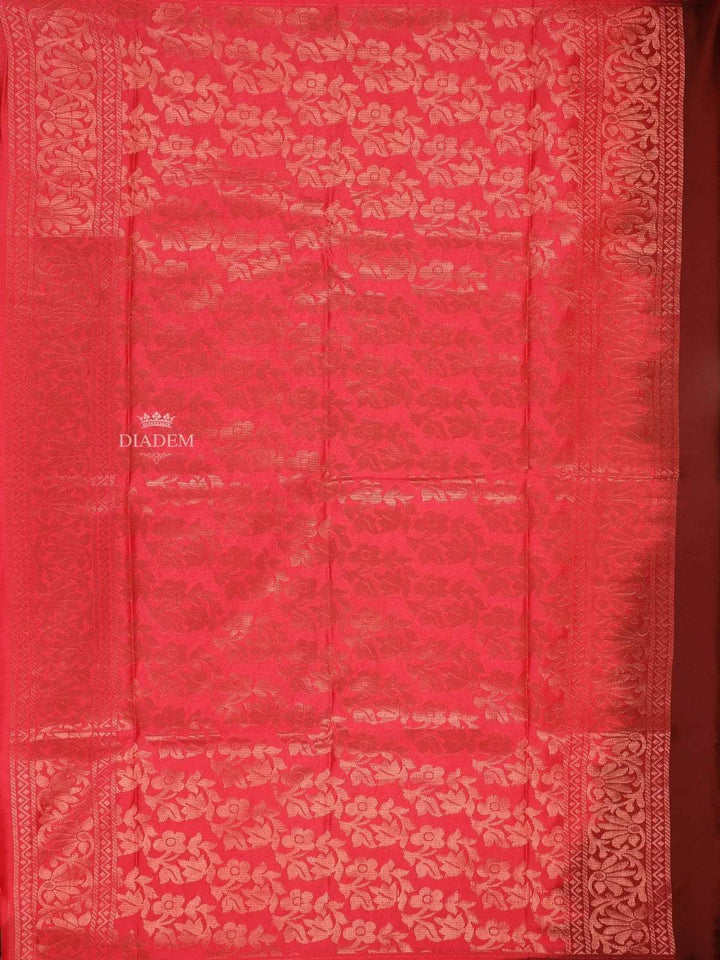Brown Silk Saree with Round Flower Motif on the Body and without Border - Diadem