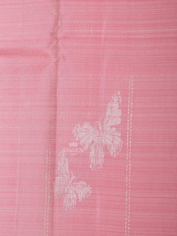 Light Pink Pure Kanchipuram Silk Saree with Butterfly Motif on the Body with Zari Border - Diadem