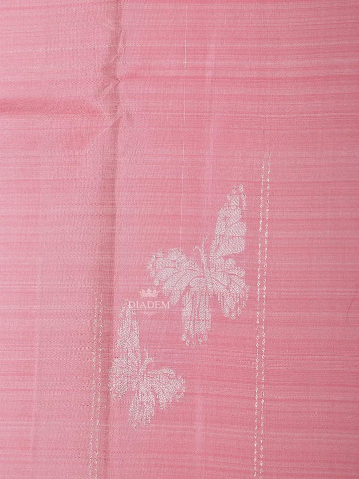 Light Pink Pure Kanchipuram Silk Saree with Butterfly Motif on the Body with Zari Border - Diadem