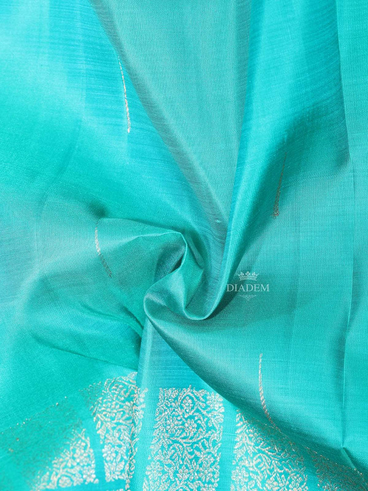 Sky Blue Pure Kanchipuram Bridal Silk Saree with Rain Drop Motif on the Body with Contrast Border - Diadem