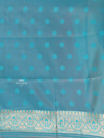 Teal Blue Semi Banarasi Saree with Fancy Design on the Body with Zari Border - Diadem