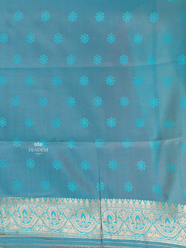 Teal Blue Semi Banarasi Saree with Fancy Design on the Body with Zari Border - Diadem