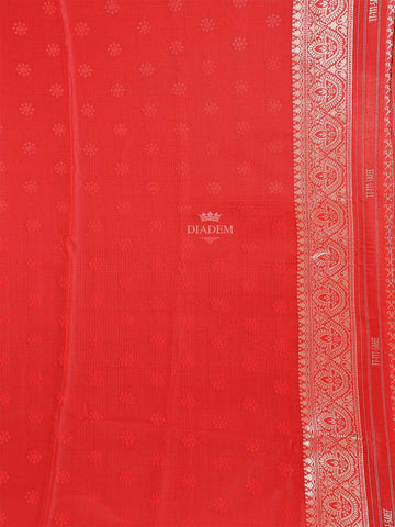 Red Semi Banarasi Saree with Geometric Design on the Body with Zari Border - Diadem