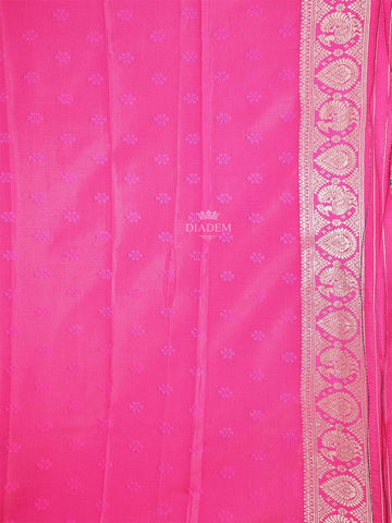 Red Pink Semi Banarasi Saree with Geometric and Floral Motif Design on the Body with Border - Diadem