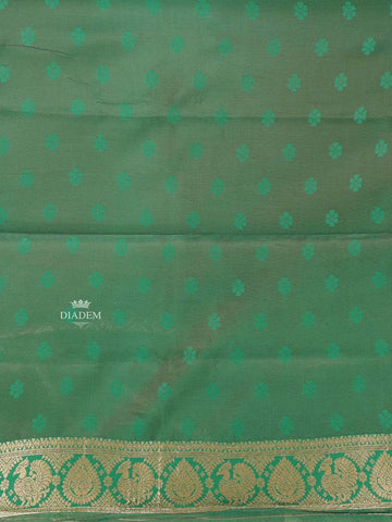 Green Semi Banarasi Saree with Fancy Designs on the Body and Zari Border - Diadem