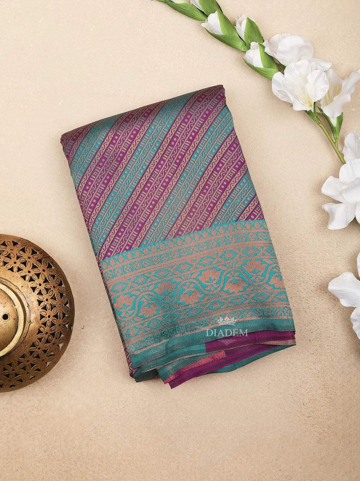 Sky Blue Art Silk Saree with Neli Stripes Pattern on the Body with Matching Zari Border - Diadem