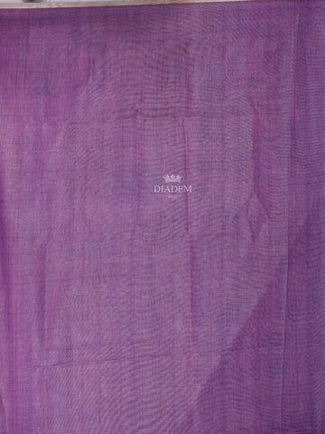 Light Lavender Semi Tussar Silk Saree with Flower Design on the Body and without Border - Diadem