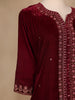 Dark Red Floral Designed Velvet Co Ord Salwar Suit - Diadem