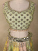 Light Green Floral Mirror Work Banarasi Silk Lehenga Set