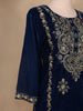 Blue Floral Designed Velvet Co Ord Salwar Suit - Diadem