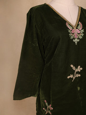 Green Floral Designed Velvet Co Ord Salwar Suit - Diadem