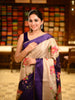 Dark Purple Floral Woven Design Semi Tussar Saree with Contrast Border