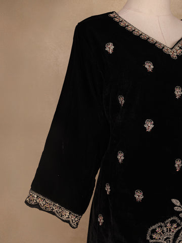 Black Floral Designed Velvet Co Ord Salwar Suit - Diadem