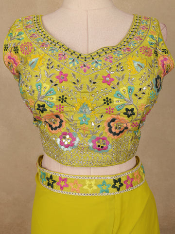 Lime Yellow Floral Sequins Embroidery Palazzo Suit - Diadem