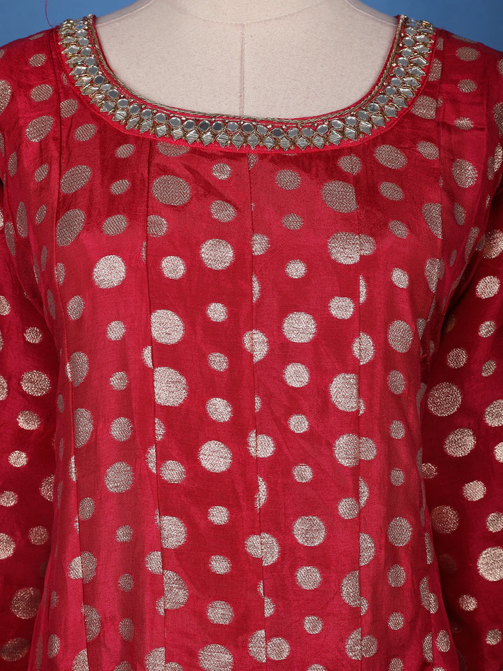 Cherry Red Sequins Embellished Banarasi Salwar Suit - Diadem