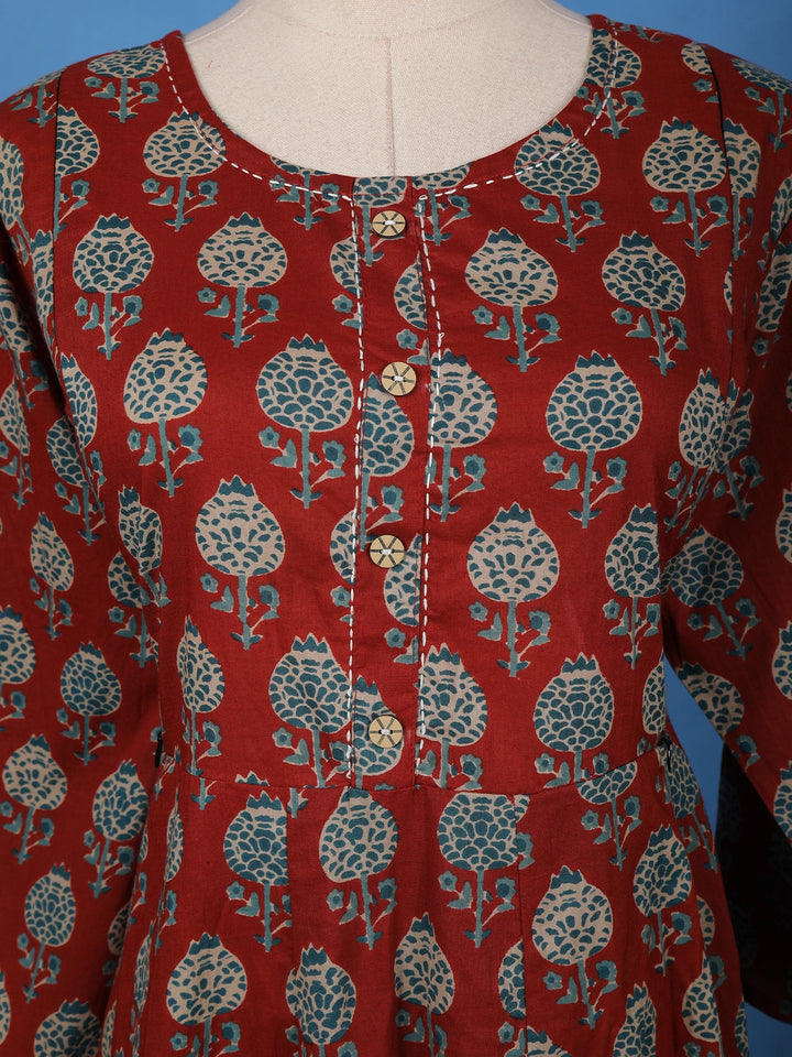 Maroon Floral Printed Cotton Salwar Suit - Diadem