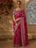 Queen Pink Floral Vine Zari Woven Design Pure Banarasi Silk Party Wear Saree with Scalloped Border