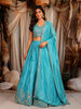 Aqua Blue Floral Sequins and Beads Embroidered Design Silk Lehenga with Dupatta