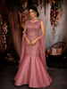 Blush Pink Heavy Sequins and Beads Embroidered Net Mermaid Lehenga with Choker Dupatta