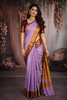 Soft Lavender Purple Floral Butta Zari Woven Design Pure Kanchipuram Silk Saree with Contrast Zari Border