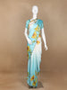 Sky Blue Sun Flower Designed Satin Fancy Saree