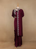 Wine Floral Designed Crepe Sharara Salwar Suit