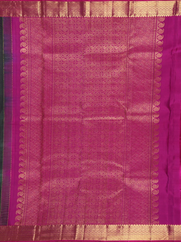 Dark Green Peacock Woven Pure Kanchipuram Silk Saree - Diadem