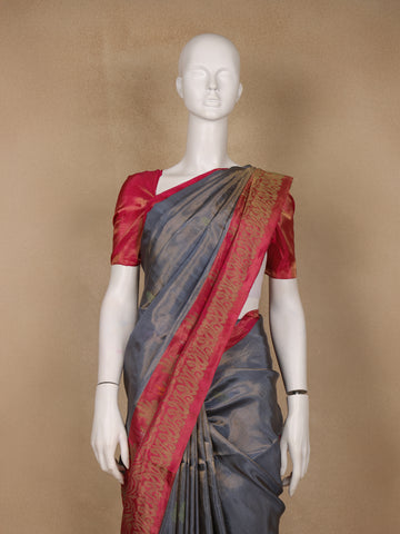 Grey Solid Woven Pure Kanchipuram Silk Saree - Diadem