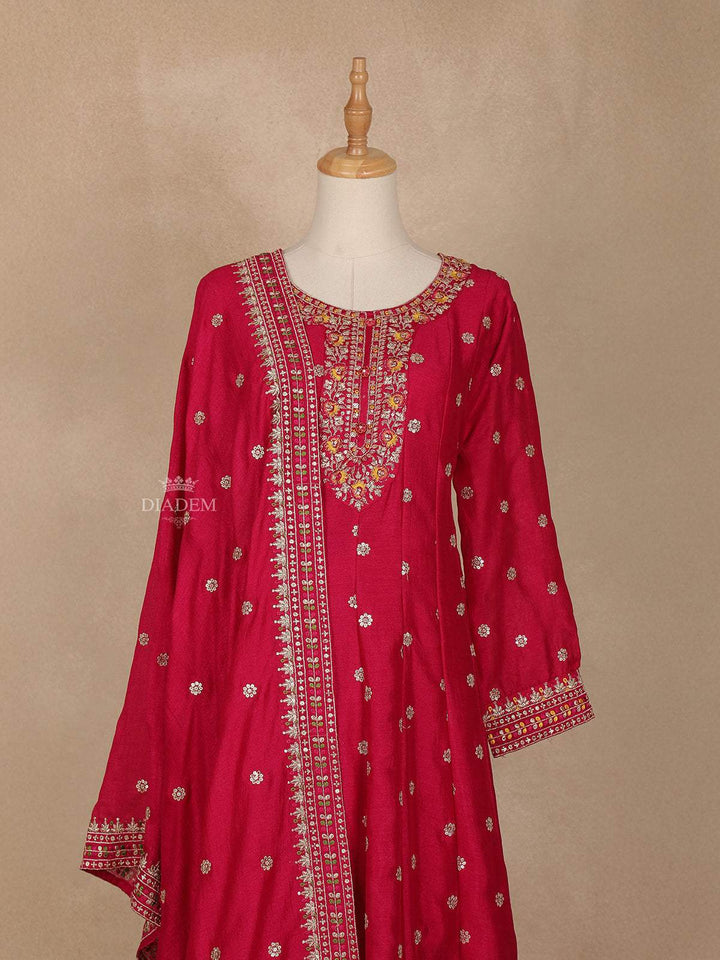 Pink Embroidered Designed Crepe Anarkali Salwar Suit - Diadem