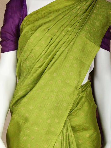 Leaf Green Floral Design Pure Kanchipuram Silk Saree - Diadem