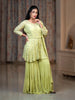 Light Green Floral Designed Georgette Sharara Salwar Suit