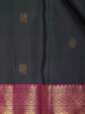 Dark Green Peacock Woven Pure Kanchipuram Silk Saree - Diadem
