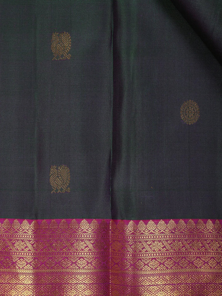 Dark Green Peacock Woven Pure Kanchipuram Silk Saree - Diadem