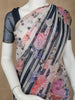 Ivory with Blue Stripes and Floral Printed Organza Designer Saree - Diadem