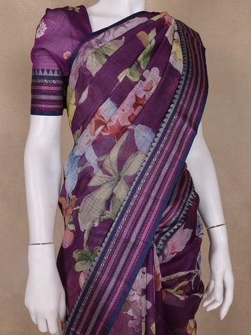 Lavender Floral Design Printed Kota Cotton Saree - Diadem