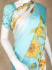 Sky Blue Sun Flower Designed Satin Fancy Saree