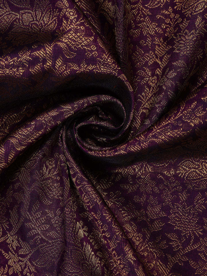 Purple Floral Woven Pure Kanchipuram Silk Saree - Diadem
