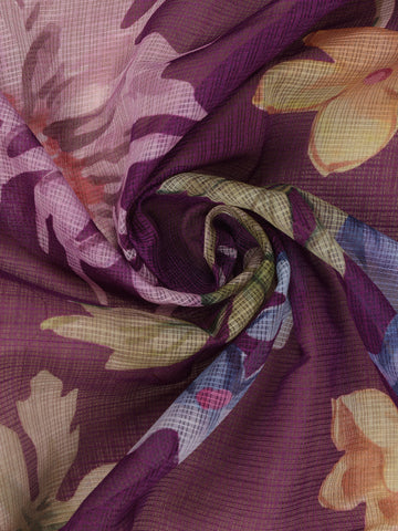 Lavender Floral Design Printed Kota Cotton Saree - Diadem