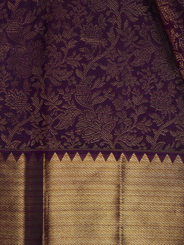 Purple Floral Woven Pure Kanchipuram Silk Saree - Diadem
