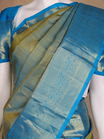 Olive Green Floral Motif Design Kanchipuram Silk Saree - Diadem